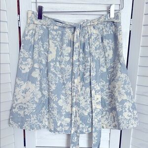 Reformation Pastel Blue Floral Mini Linen Skirt Belt Summer Feminine Sz. 12